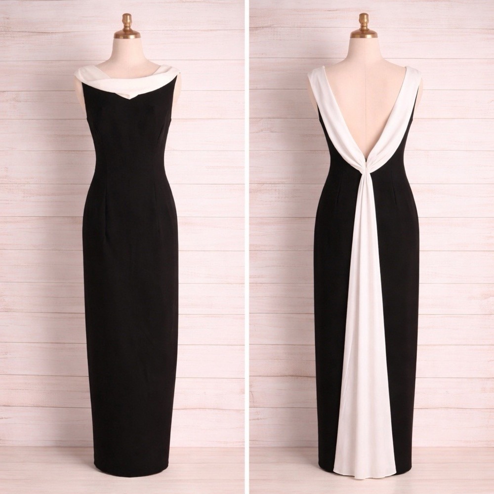 Vintage Minimalist Column Dress M/L Timeless Crepe Gown Bill Levkoff Classy USA